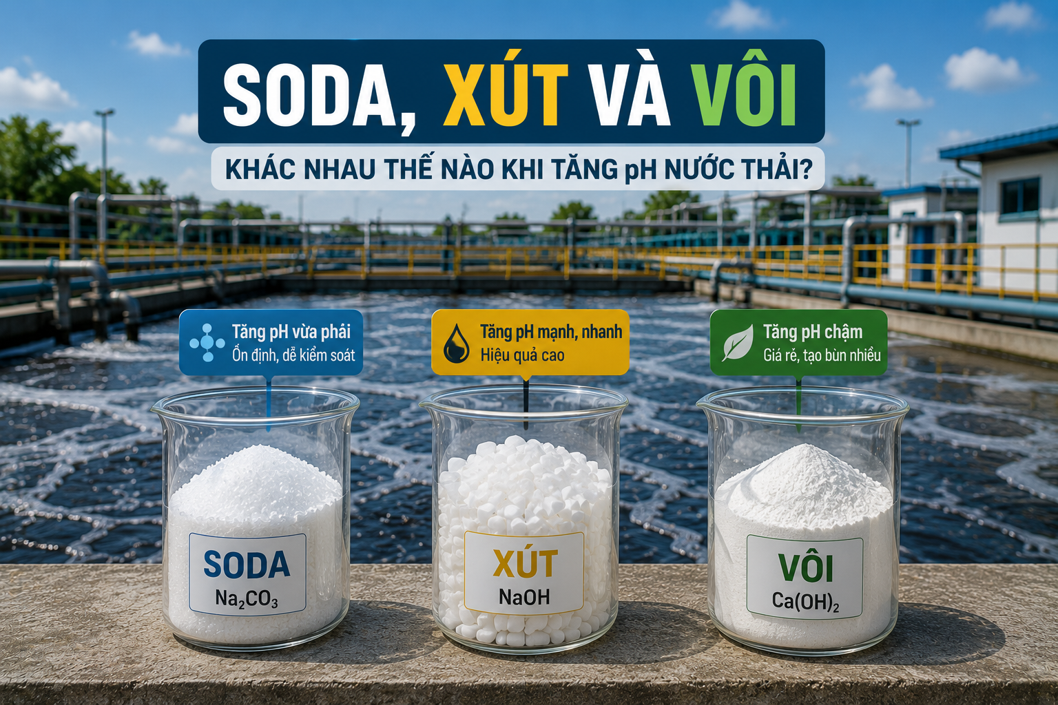 So sánh NaOH và vôi trong nâng pH nước thải