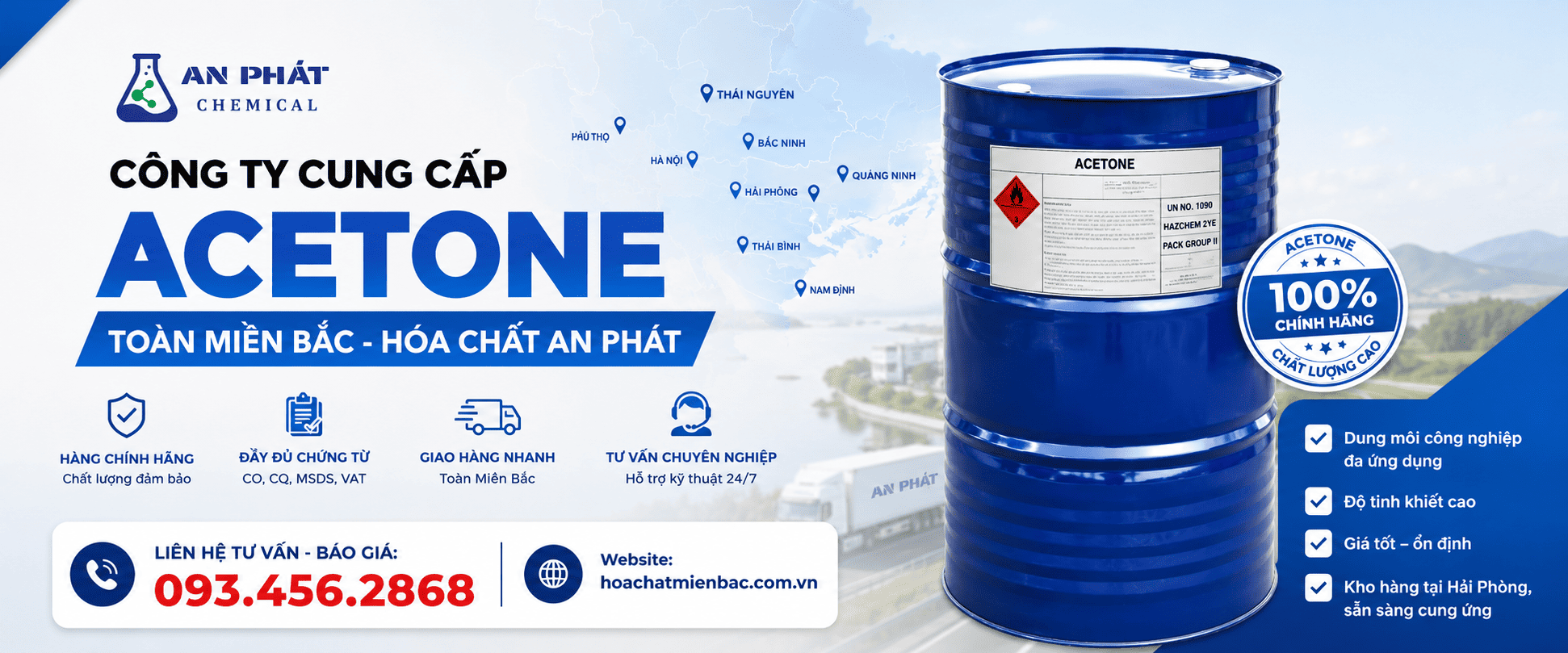 Tổng kho Acetone miền Bắc – Cung cấp số lượng lớn cho nhà máy
