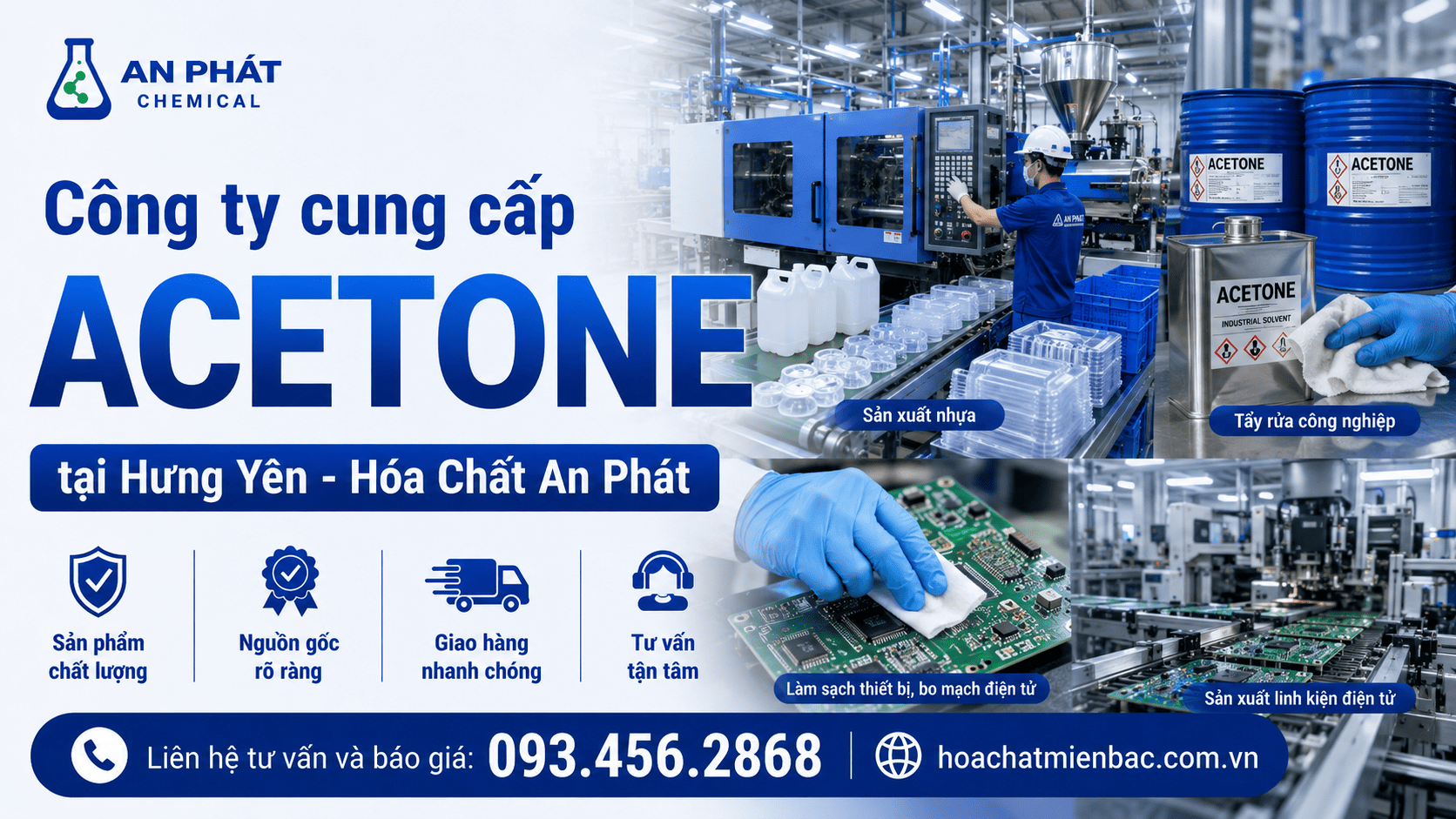 Acetone cho ngành cơ khí, nhựa, điện tử và bao bì tại Hưng Yên