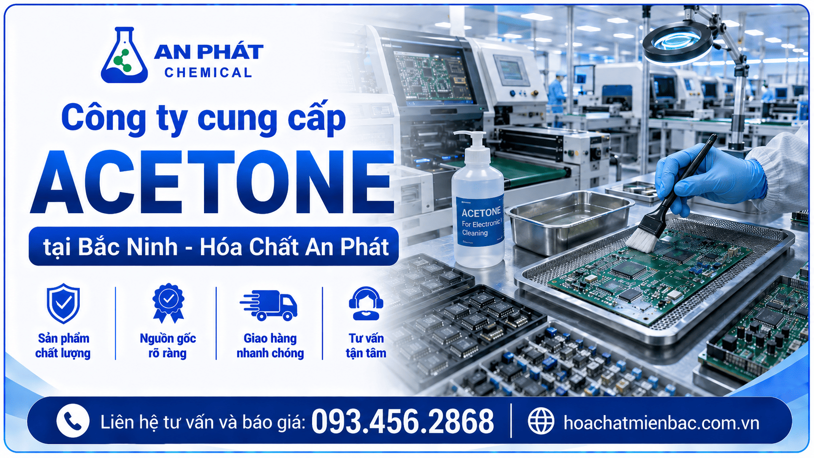 Acetone cho ngành điện tử và sản xuất linh kiện tại Bắc Ninh