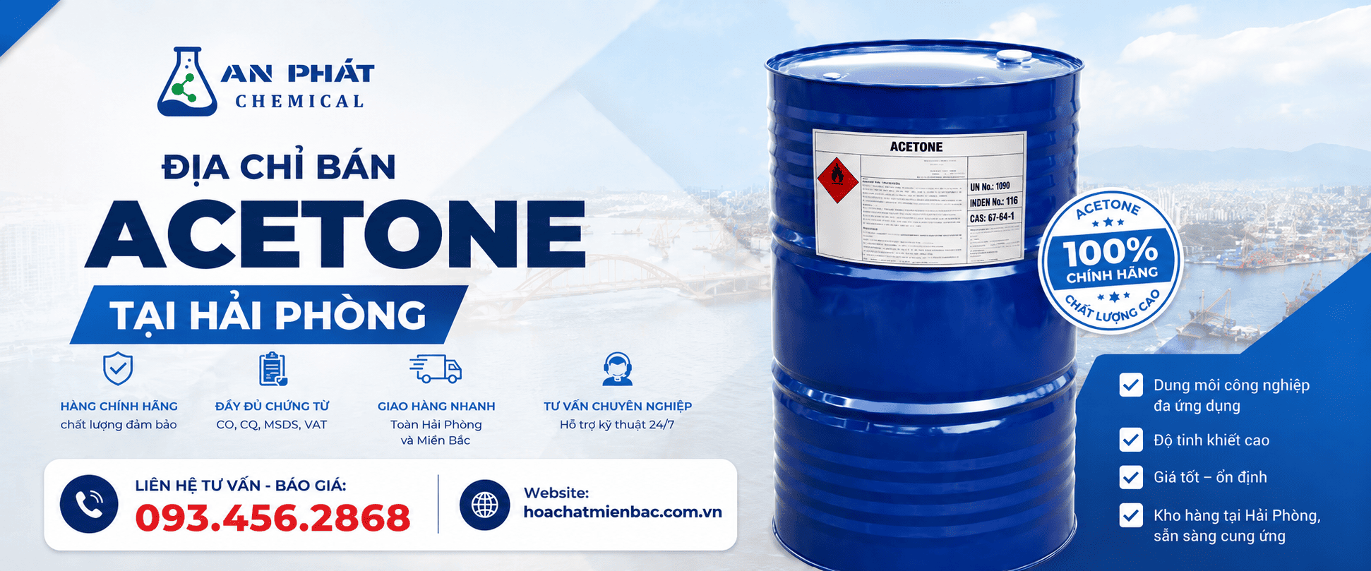 Công ty bán Acetone tại Hải Phòng uy tín, đầy đủgiấy phép, chứng từ